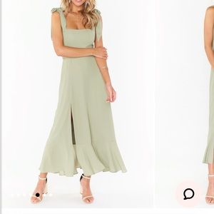 Claire Midi Dress ~ Moss Green Crisp (size M)